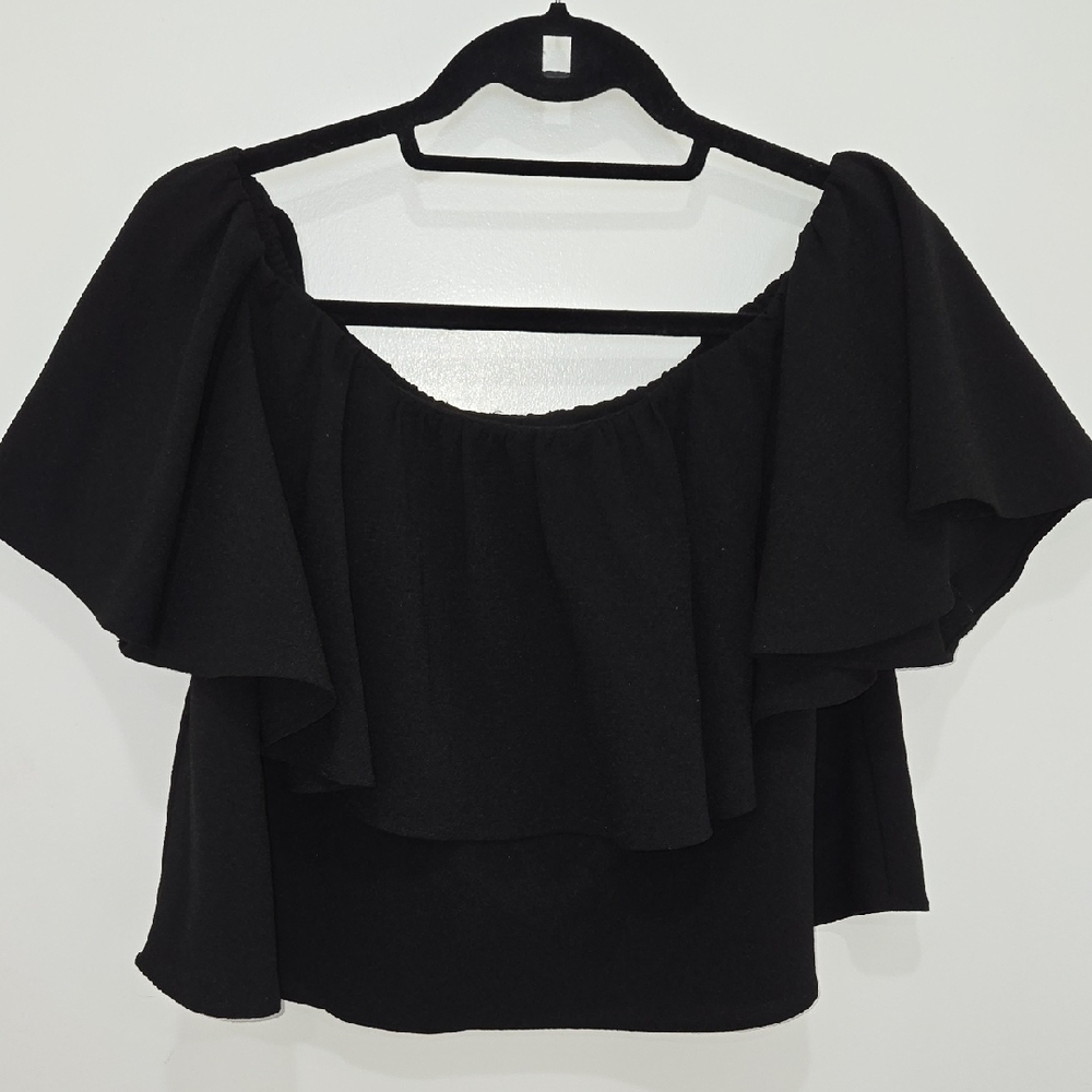 RACHEL Rachel Roy Black Off-Shoulder Ruffle Blouse